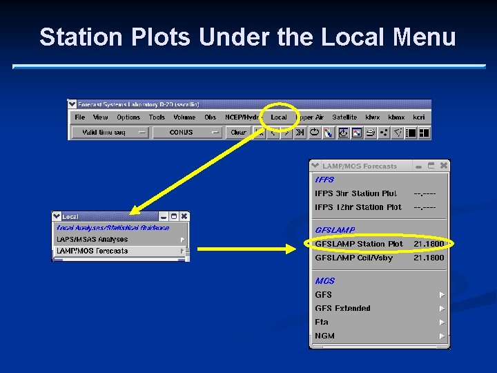 Station Plots Under the Local Menu 