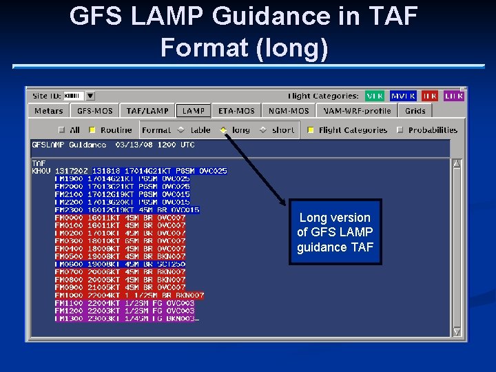 GFS LAMP Guidance in TAF Format (long) Long version of GFS LAMP guidance TAF