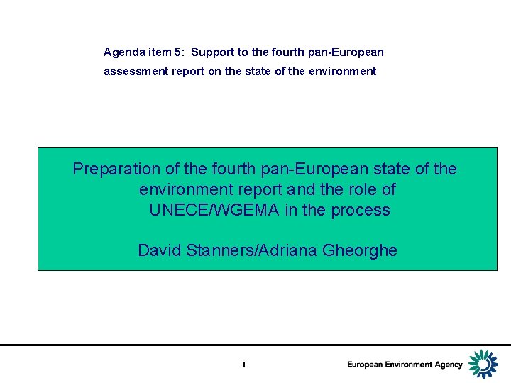 Agenda item 5: Support to the fourth pan-European assessment report on the state of