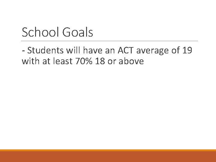 School Goals - Students will have an ACT average of 19 with at least