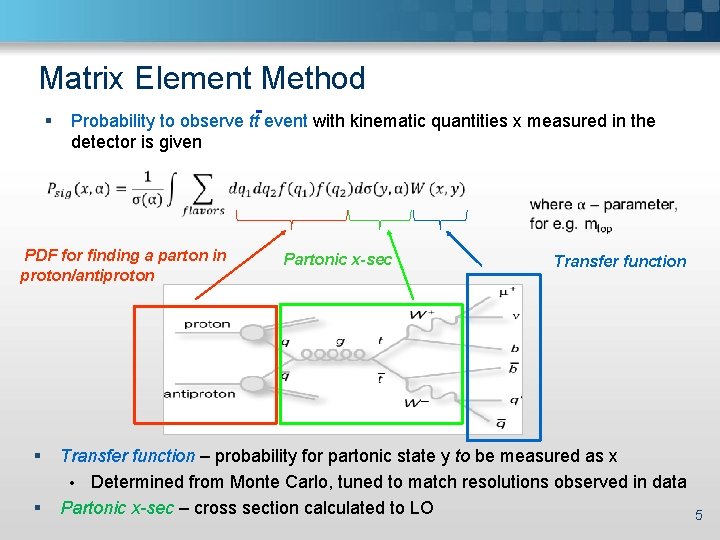 Matrix Element Method § Probability to observe tt event with kinematic quantities x measured