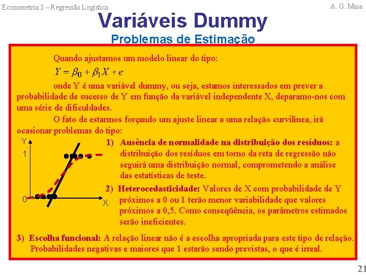 Econometria 2 – Regressão Logística Variáveis Dummy A. G. Maia Problemas de Estimação Quando