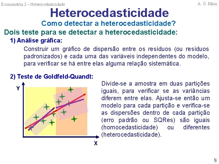 Econometria 2 – Heterocedasticidade A. G. Maia Como detectar a heterocedasticidade? Dois teste para