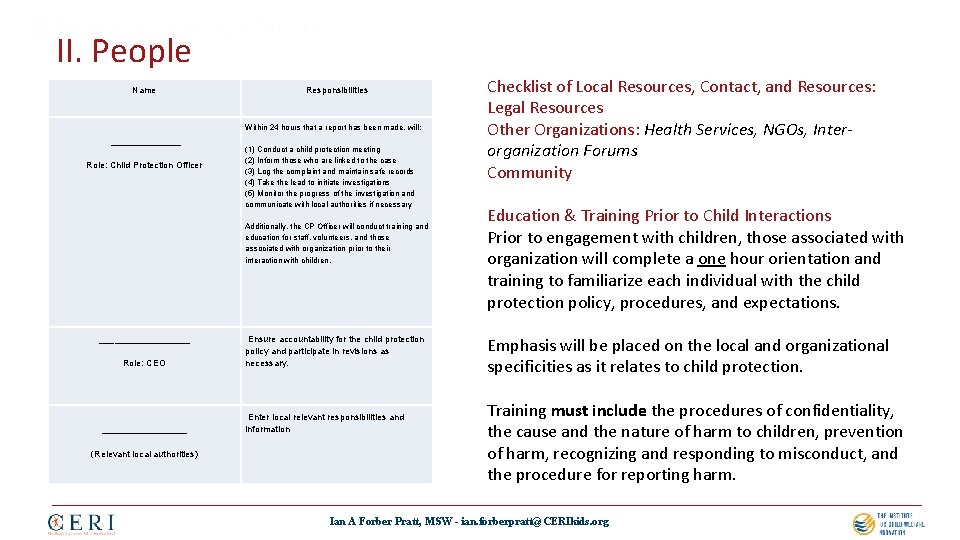 II. People Name Responsibilities Within 24 hours that a report has been made, will: