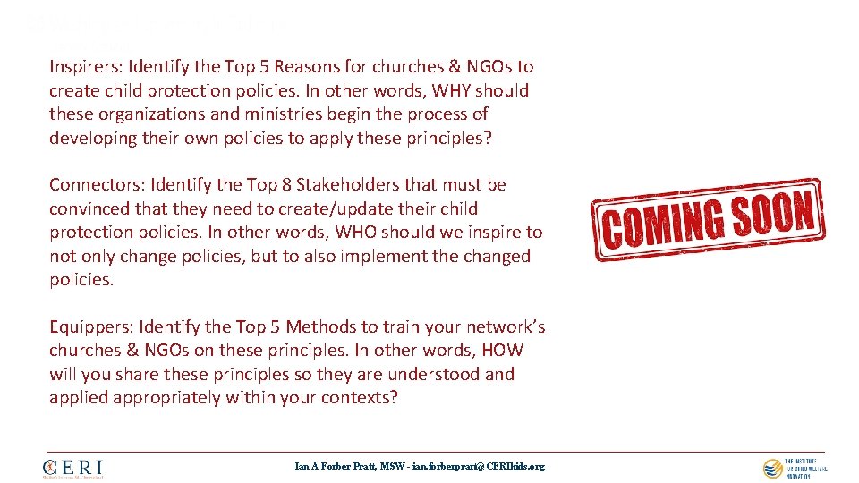 Inspirers: Identify the Top 5 Reasons for churches & NGOs to create child protection