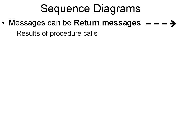 Sequence Diagrams • Messages can be Return messages – Results of procedure calls 