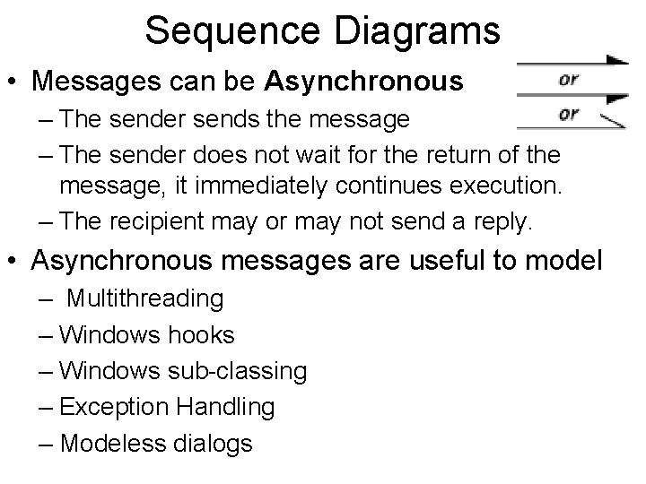 Sequence Diagrams • Messages can be Asynchronous – The sender sends the message –