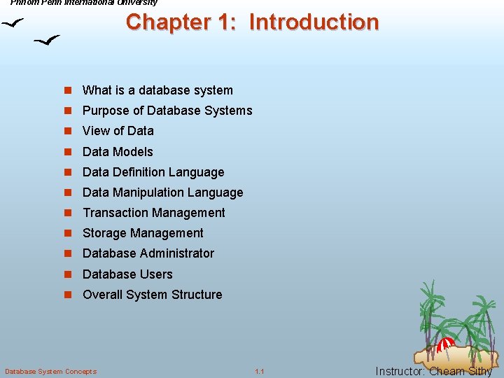Phnom Penh International University Chapter 1: Introduction n What is a database system n