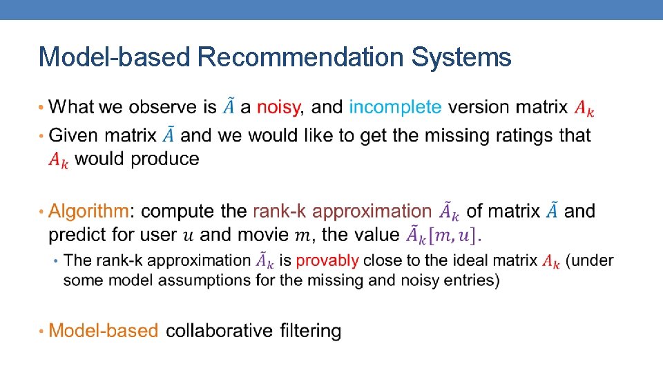 Model-based Recommendation Systems • 