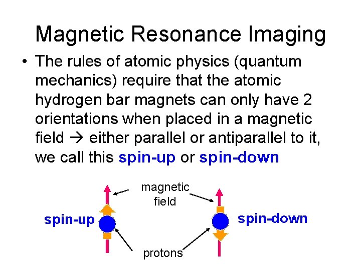 Magnetic Resonance Imaging • The rules of atomic physics (quantum mechanics) require that the