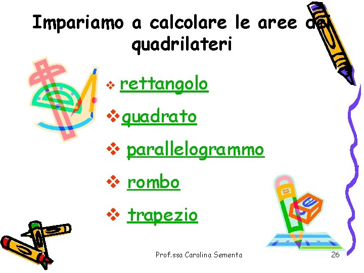 Impariamo a calcolare le aree dei quadrilateri v rettangolo vquadrato v parallelogrammo v rombo