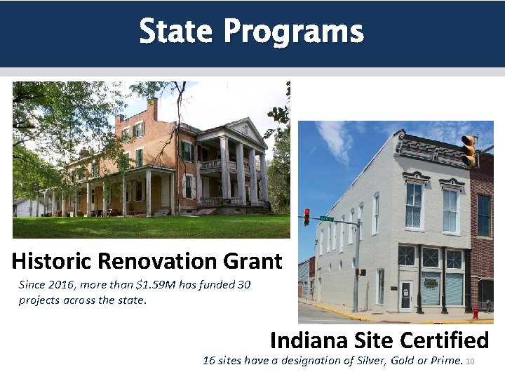 State Programs Historic Renovation Grant Since 2016, more than $1. 59 M has funded