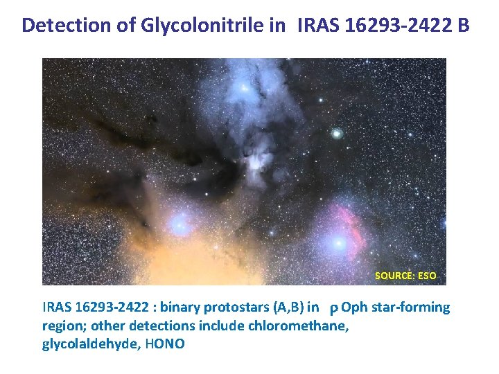 Detection of Glycolonitrile in IRAS 16293 -2422 B SOURCE: ESO IRAS 16293 -2422 : Detection of Glycolonitrile in IRAS 16293 -2422 B SOURCE: ESO IRAS 16293 -2422 :