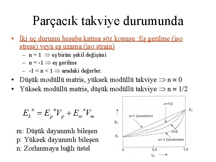 Parçacık takviye durumunda • İki uç durumu hesaba katma söz konusu : Eş gerilme