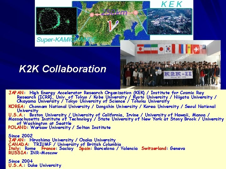 250 km K 2 K Collaboration JAPAN: High Energy Accelerator Research Organization (KEK) /