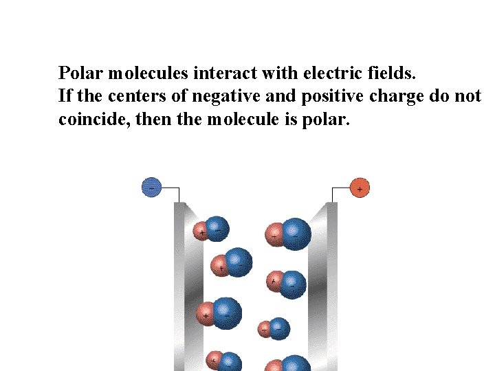 Polar molecules interact with electric fields. If the centers of negative and positive charge Polar molecules interact with electric fields. If the centers of negative and positive charge