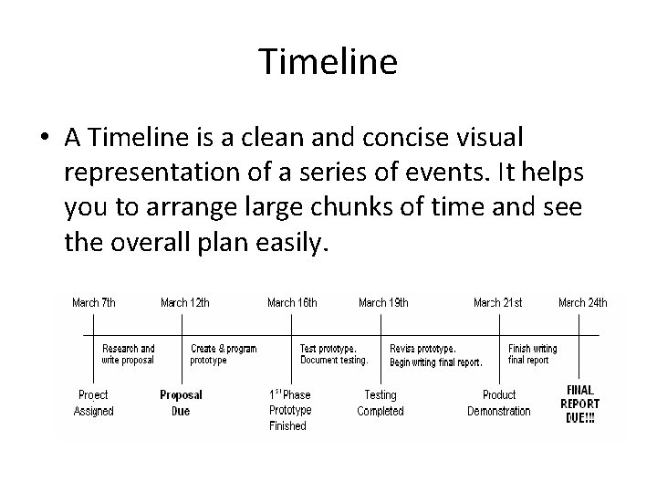 Timeline • A Timeline is a clean and concise visual representation of a series