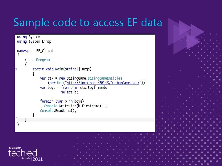 Sample code to access EF data 