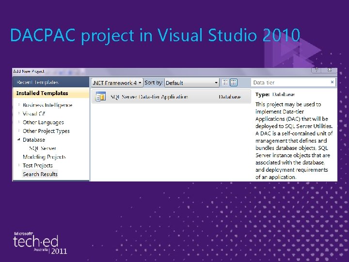 DACPAC project in Visual Studio 2010 