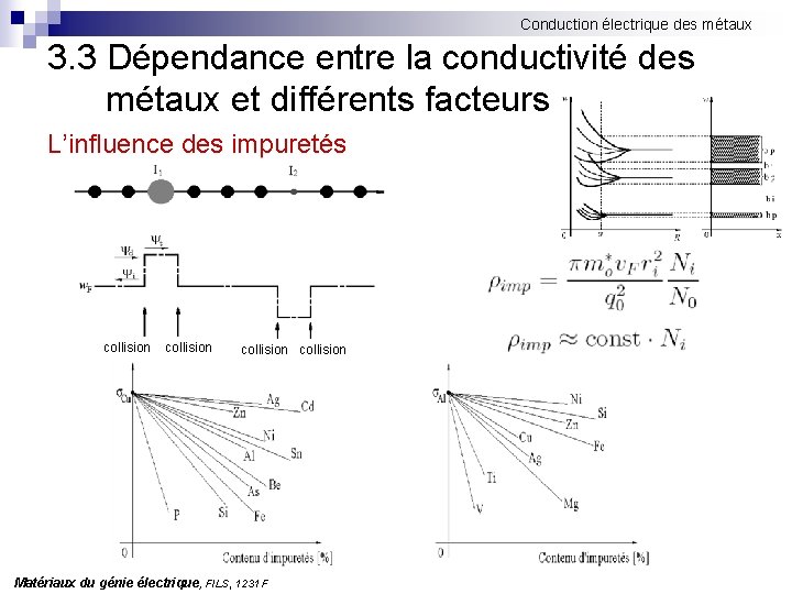 Conduction électrique des métaux 3. 3 Dépendance entre la conductivité des métaux et différents