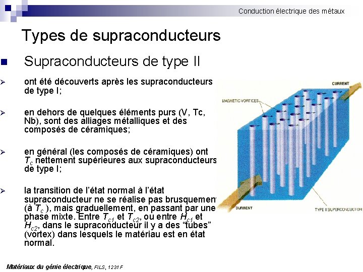 Conduction électrique des métaux Types de supraconducteurs n Supraconducteurs de type II Ø ont