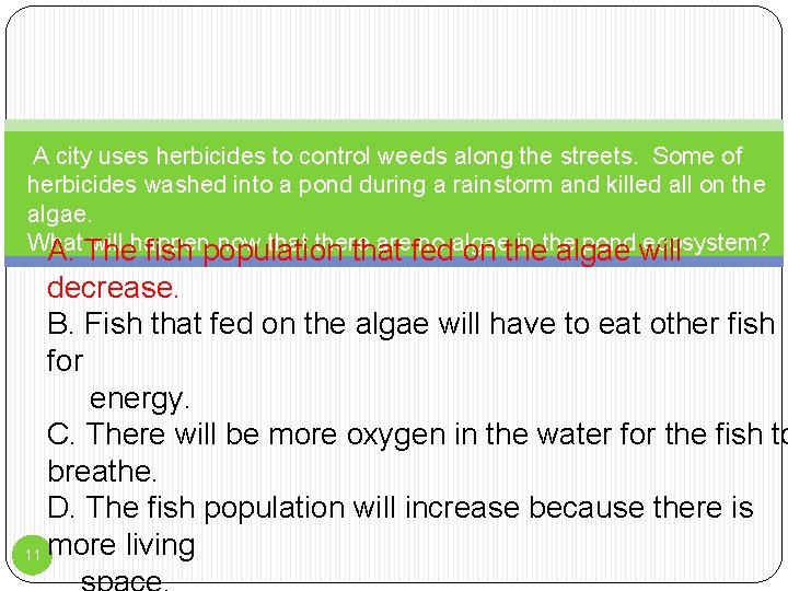 A city uses herbicides to control weeds along the streets. Some of herbicides washed