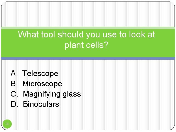 What tool should you use to look at plant cells? A. B. C. D.