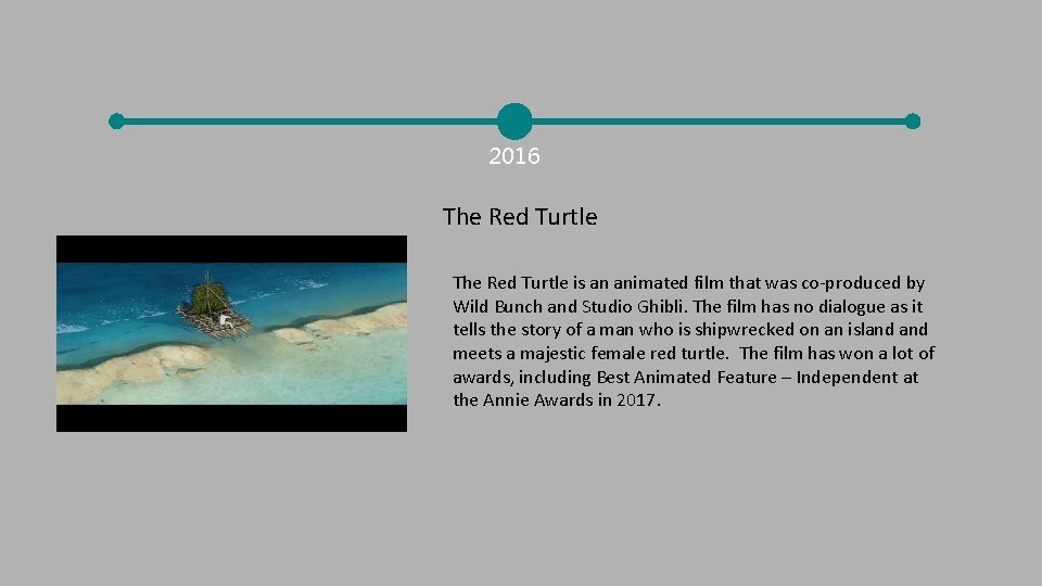 2016 The Red Turtle is an animated film that was co-produced by Wild Bunch
