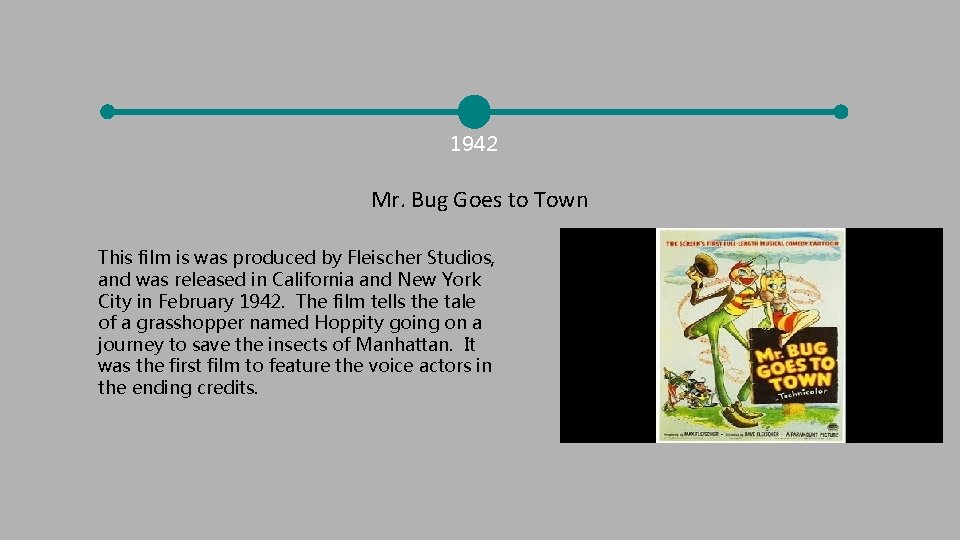 1942 Mr. Bug Goes to Town This film is was produced by Fleischer Studios,