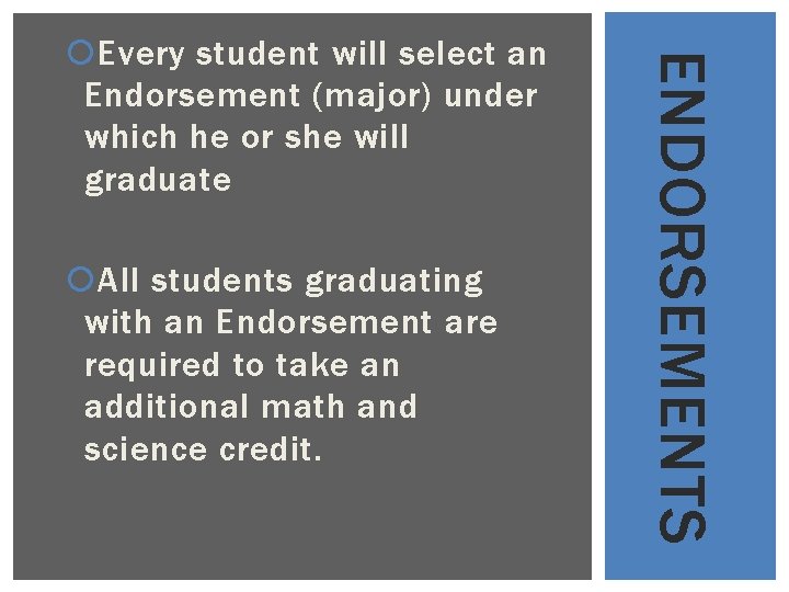 All students graduating with an Endorsement are required to take an additional math