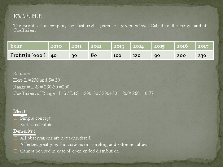 EXAMPLE The profit of a company for last eight years are given below. Calculate