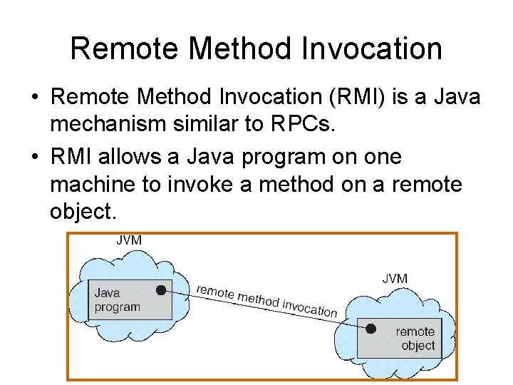 Remote Method Invocation • Remote Method Invocation (RMI) is a Java mechanism similar to