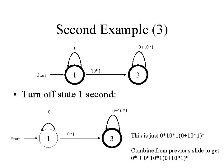 Second Example (3) 0+10*1 0 1 Start 10*1 3 • Turn off state 1
