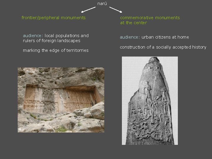 narû frontier/peripheral monuments audience: local populations and rulers of foreign landscapes marking the edge