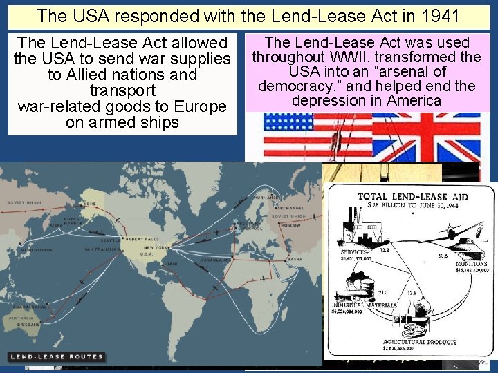 The USA responded with the Lend-Lease Act in 1941 The Lend-Lease Act allowed the The USA responded with the Lend-Lease Act in 1941 The Lend-Lease Act allowed the