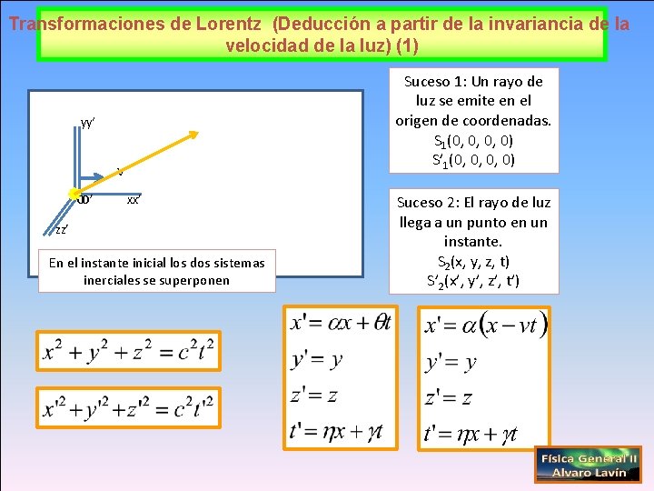 Transformaciones de Lorentz (Deducción a partir de la invariancia de la velocidad de la