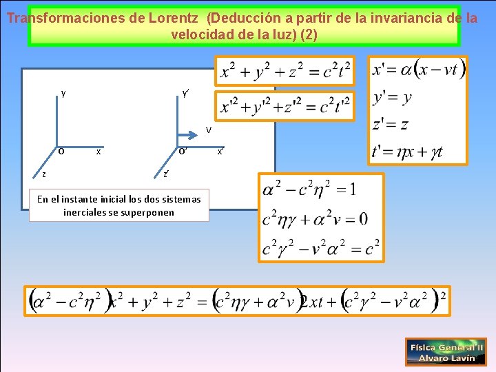 Transformaciones de Lorentz (Deducción a partir de la invariancia de la velocidad de la