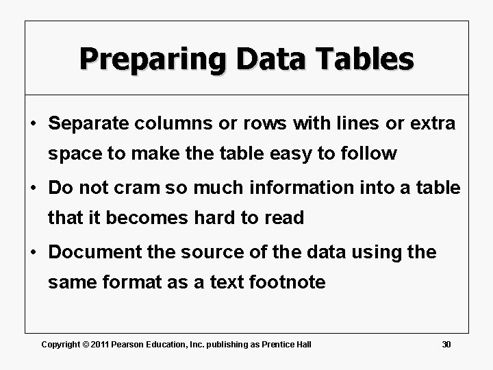 Preparing Data Tables • Separate columns or rows with lines or extra space to