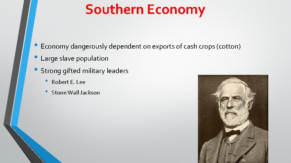 Southern Economy • Economy dangerously dependent on exports of cash crops (cotton) • Large