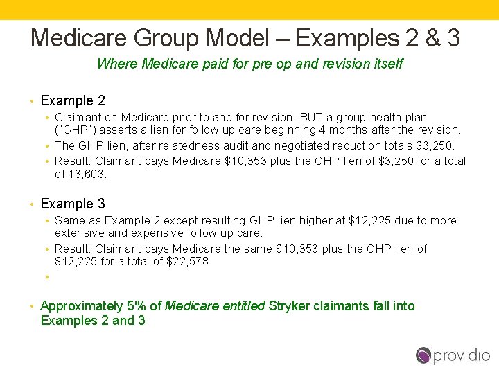 Medicare Group Model – Examples 2 & 3 Where Medicare paid for pre op