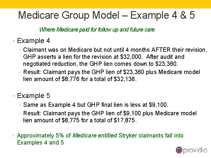 Medicare Group Model – Example 4 & 5 Where Medicare paid for follow up