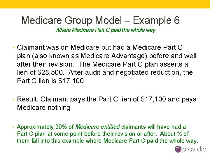 Medicare Group Model – Example 6 Where Medicare Part C paid the whole way