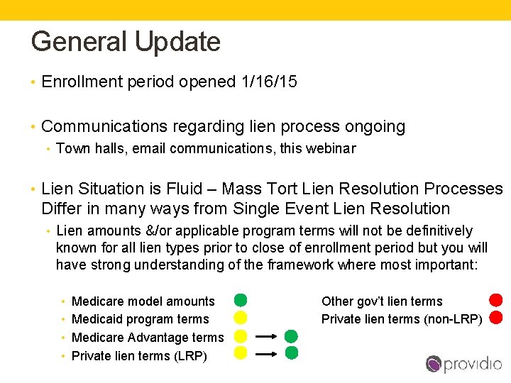 General Update • Enrollment period opened 1/16/15 • Communications regarding lien process ongoing •