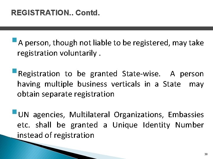 REGISTRATION. . Contd. §A person, though not liable to be registered, may take registration