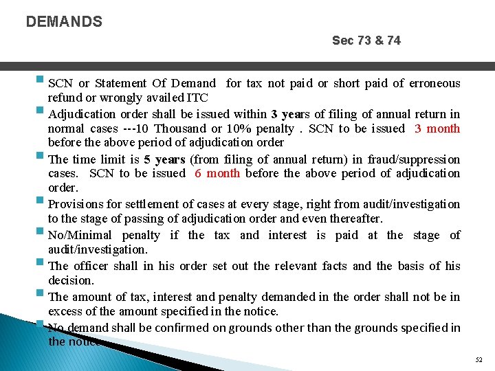 DEMANDS Sec 73 & 74 § SCN or Statement Of Demand for tax not