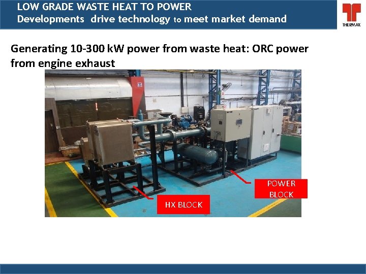 LOW GRADE WASTE HEAT TO POWER Developments drive technology to meet market demand Generating