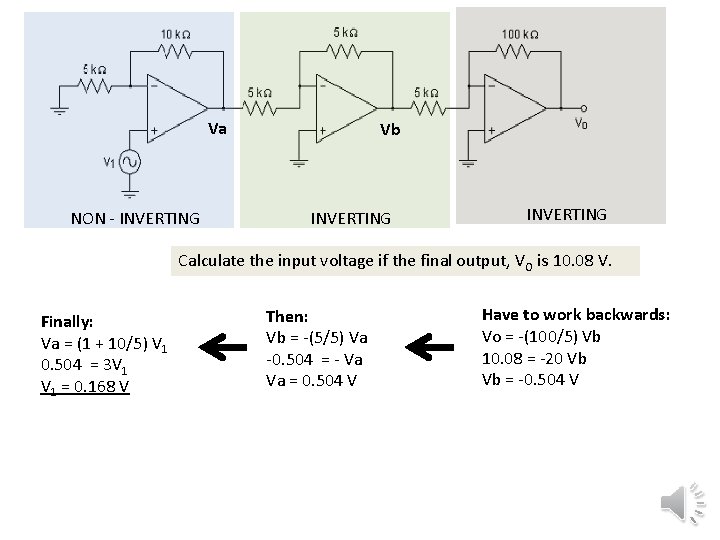 Va NON - INVERTING Vb INVERTING Calculate the input voltage if the final output,