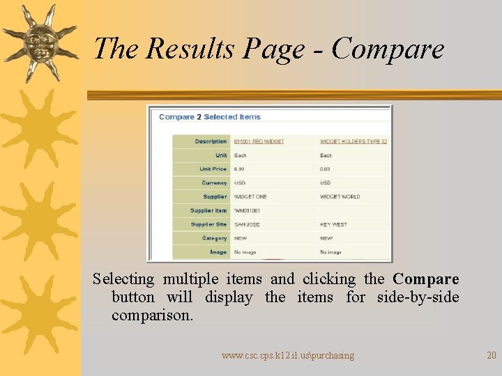 The Results Page - Compare Selecting multiple items and clicking the Compare button will