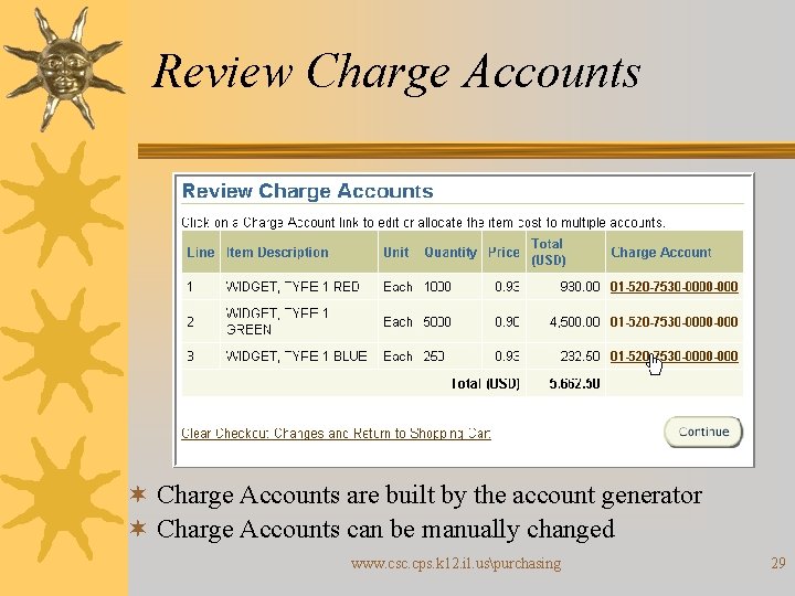 Review Charge Accounts ¬ Charge Accounts are built by the account generator ¬ Charge