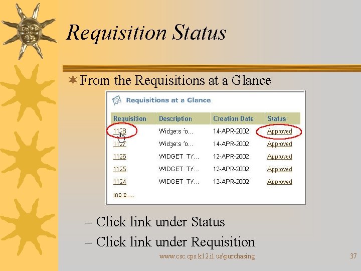 Requisition Status ¬ From the Requisitions at a Glance – Click link under Status